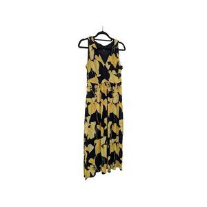 Navy & Yellow Tropical Floral Maxi Dress – Sleeveless V-Neck